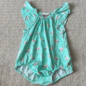 Flamingo Print Little Wings by Paper Wings Flutter-Sleeve‎ Bubble Romper NWOT